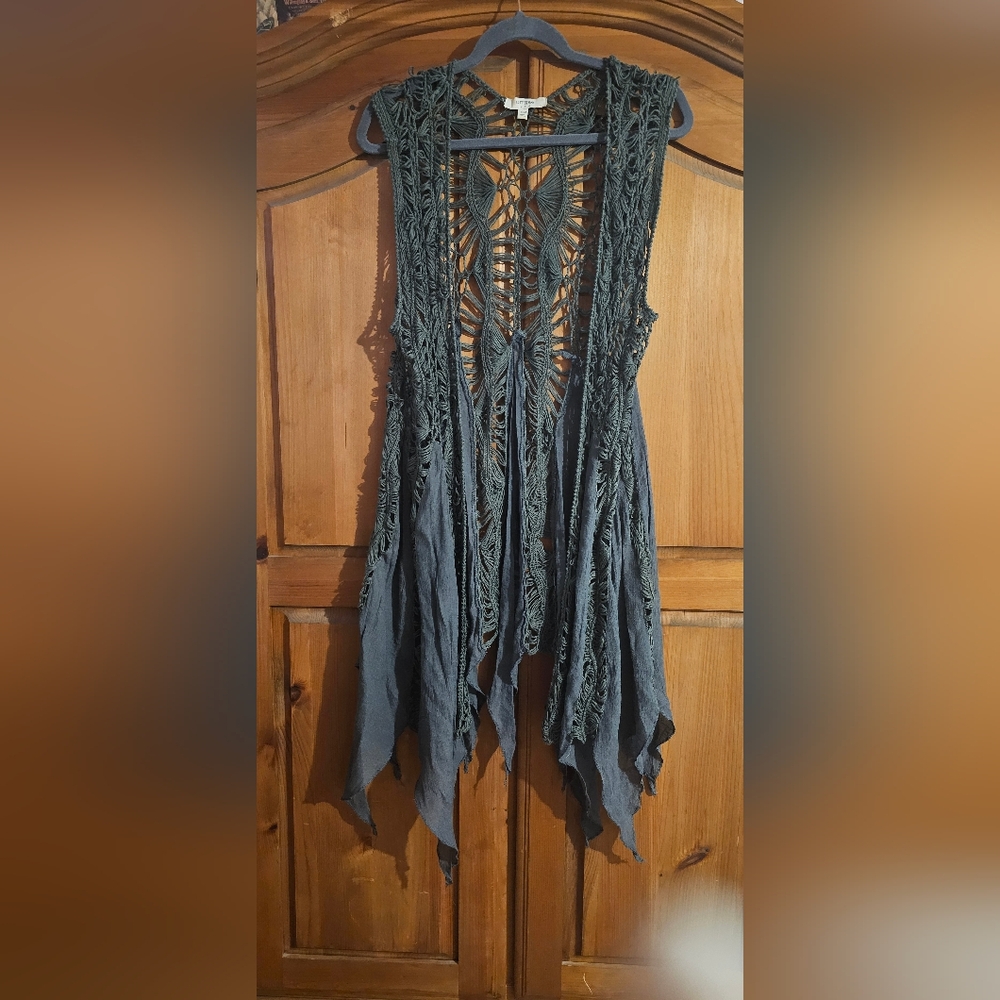 Umgee Slate Grey Crochet Vest